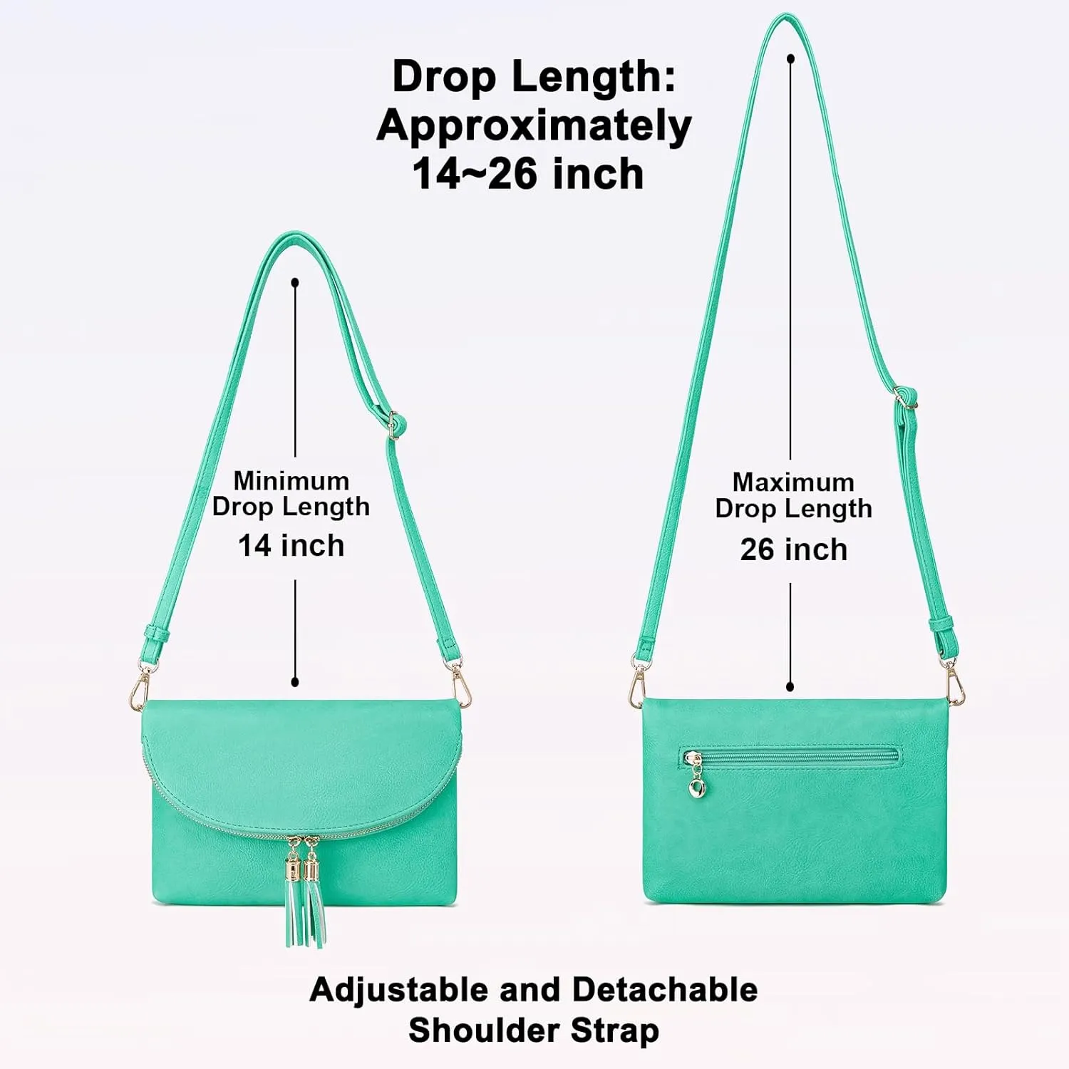 Solene Womens Envelop Clutch Purse Multi Compartments, 6 Card Slot Inside, Crossbody Bag With Tassels