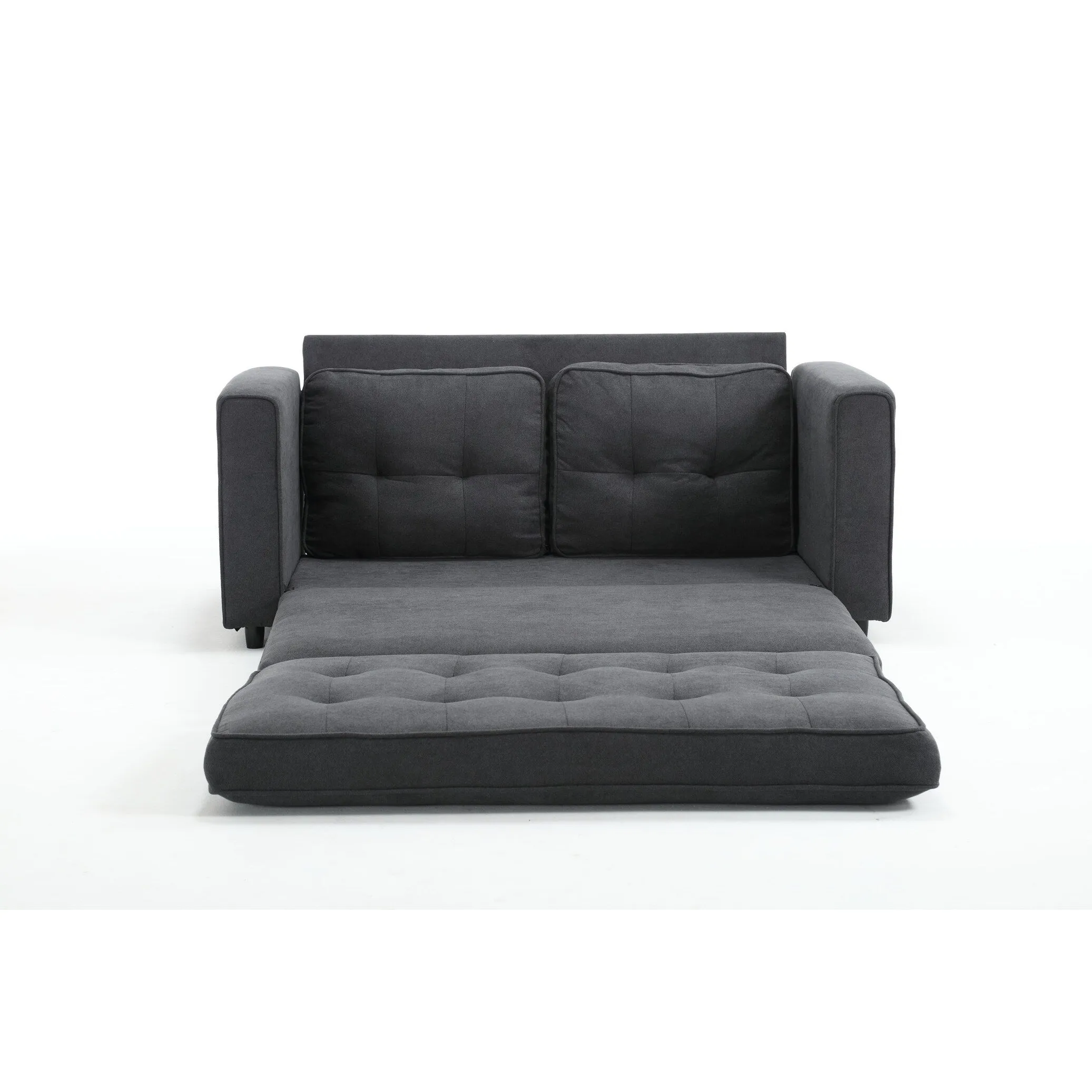 Space-Saving Convertible Futon Couch with Pull-Out Bed and Side Storage Bags