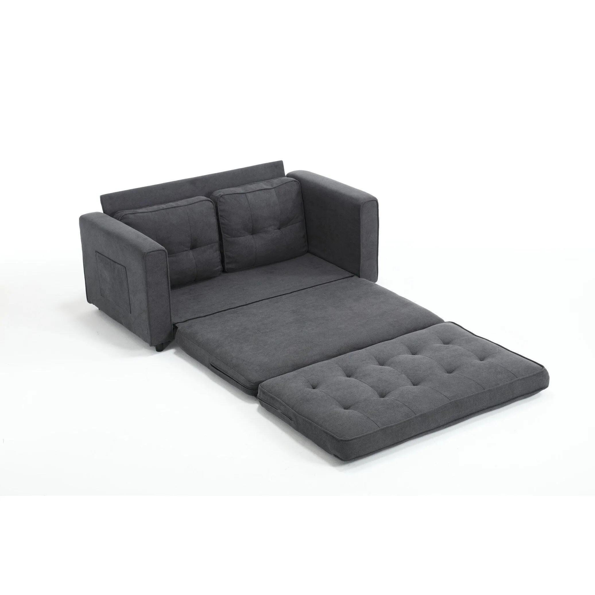 Space-Saving Convertible Futon Couch with Pull-Out Bed and Side Storage Bags