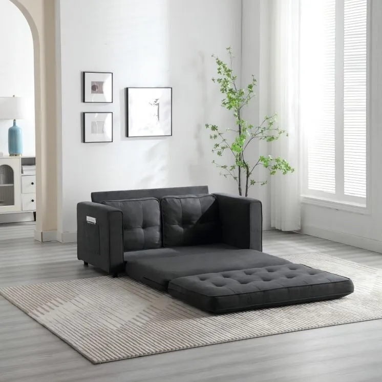 Space-Saving Convertible Futon Couch with Pull-Out Bed and Side Storage Bags