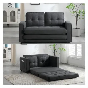 Space-Saving Convertible Futon Couch with Pull-Out Bed and Side Storage Bags
