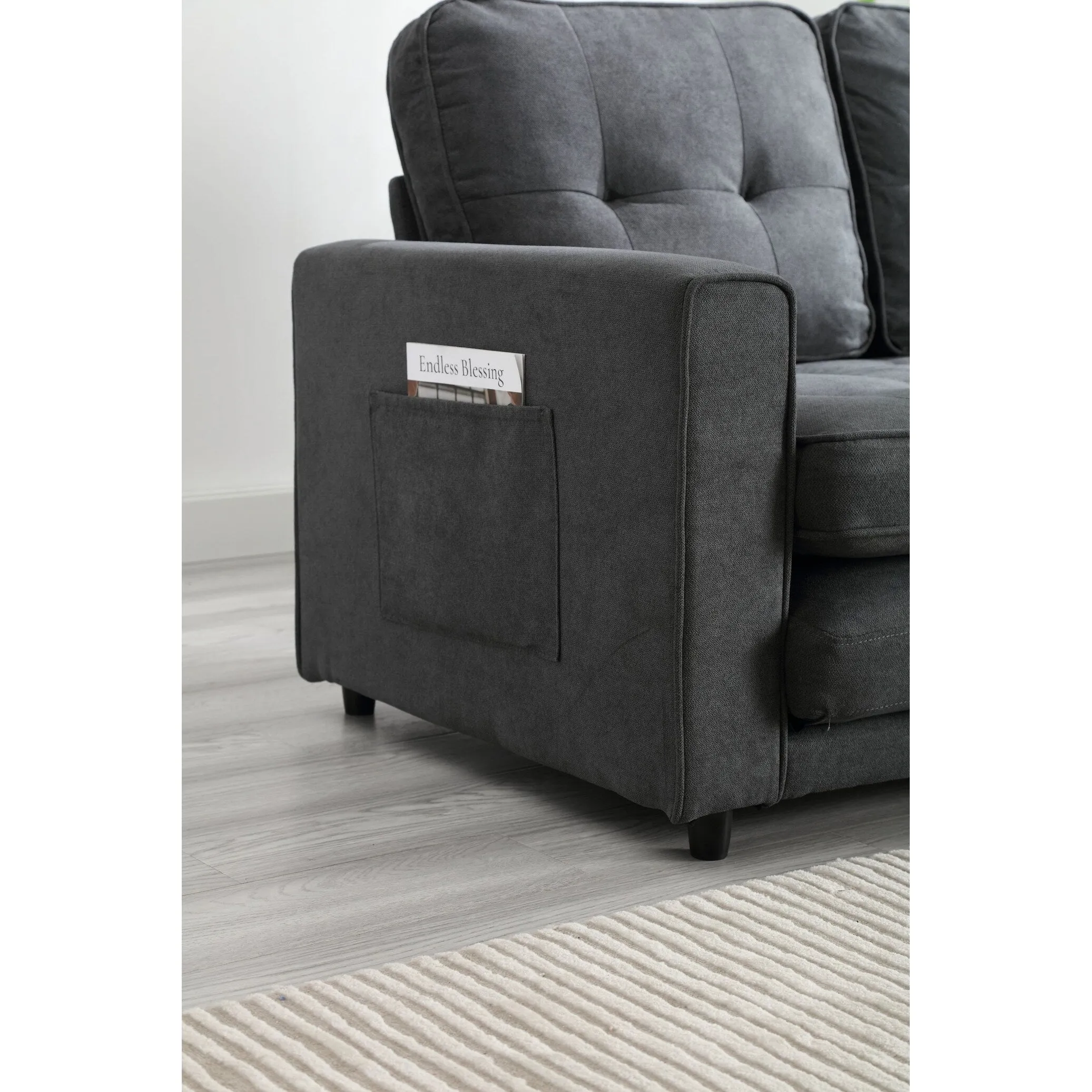 Space-Saving Convertible Futon Couch with Pull-Out Bed and Side Storage Bags