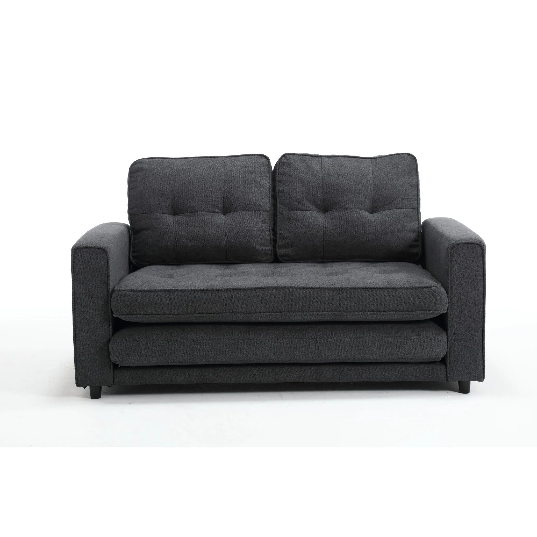 Space-Saving Convertible Futon Couch with Pull-Out Bed and Side Storage Bags