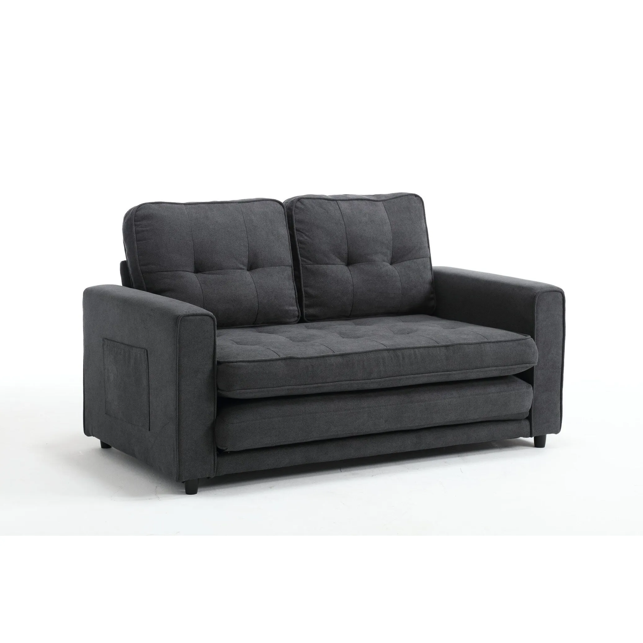 Space-Saving Convertible Futon Couch with Pull-Out Bed and Side Storage Bags