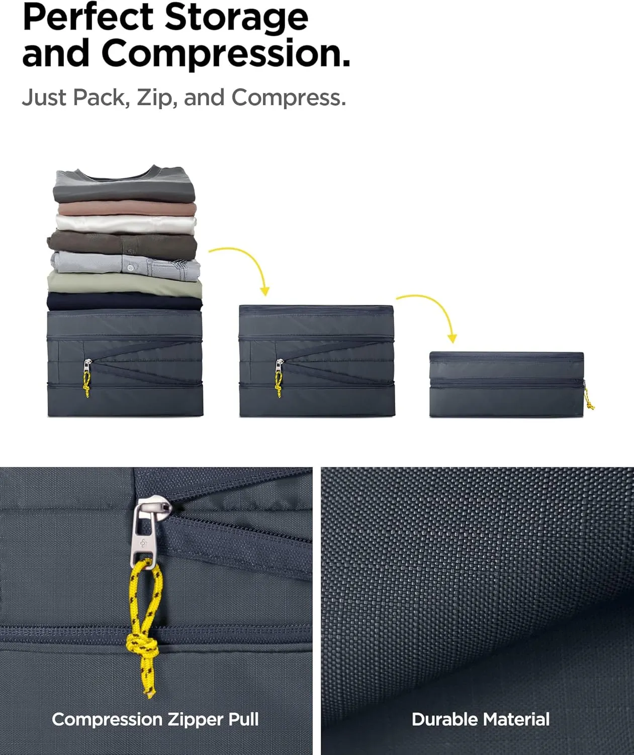 Spigen Life Compression Packing Cube 3 Pack (2 Small   1 X-Large) for Travel Luggage Organizer for Suitcases & Carry on, Expandable, Water-Resistant, Durable, Lightweight, 2-way Zippers - Grotto Gray