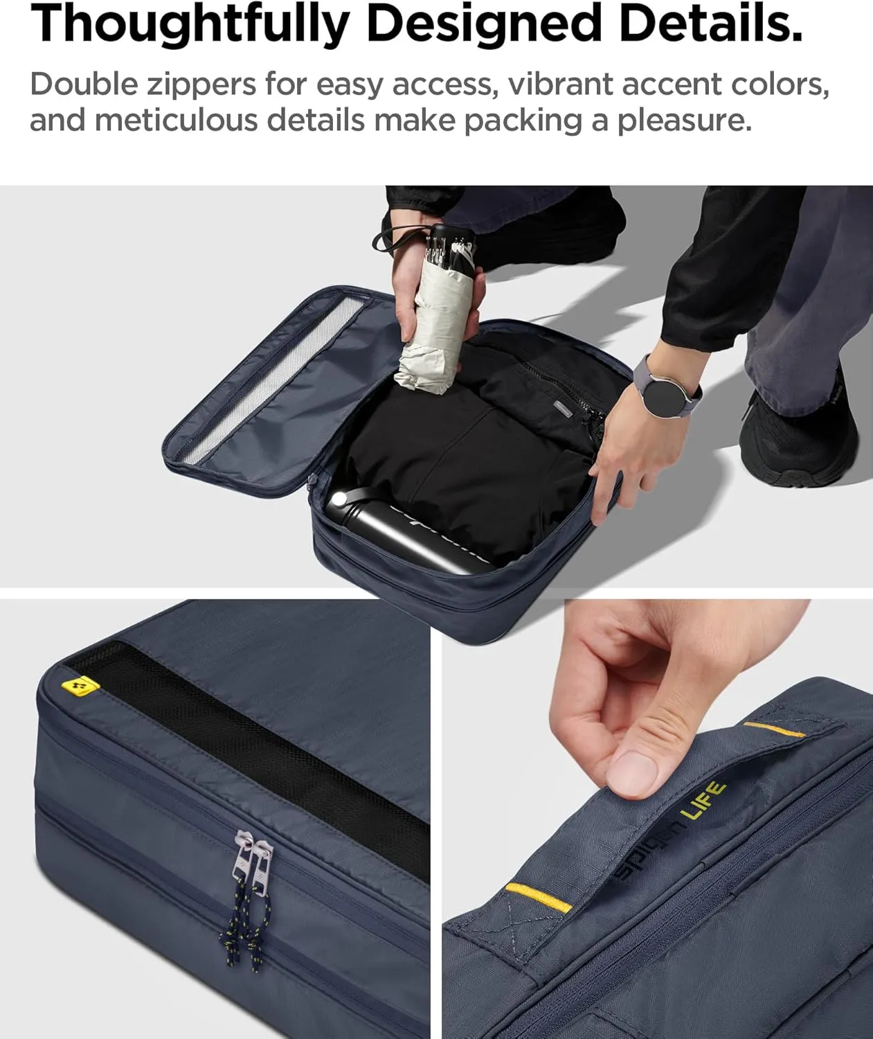 Spigen Life Compression Packing Cube 3 Pack (2 Small   1 X-Large) for Travel Luggage Organizer for Suitcases & Carry on, Expandable, Water-Resistant, Durable, Lightweight, 2-way Zippers - Grotto Gray