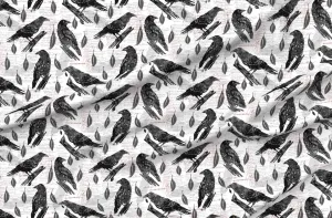 Spoonflower Fabric - Dark Academia Literature Raven Bird Halloween Poem Edgar Allen Poe Printed on Denim Fabric by The Yard - Bottomweight Apparel Home Decor Upholstery