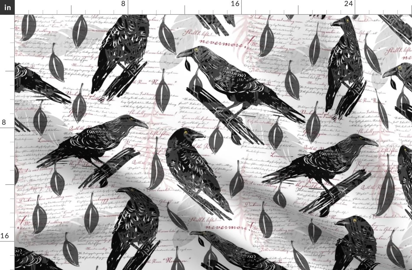 Spoonflower Fabric - Dark Academia Literature Raven Bird Halloween Poem Edgar Allen Poe Printed on Denim Fabric by The Yard - Bottomweight Apparel Home Decor Upholstery
