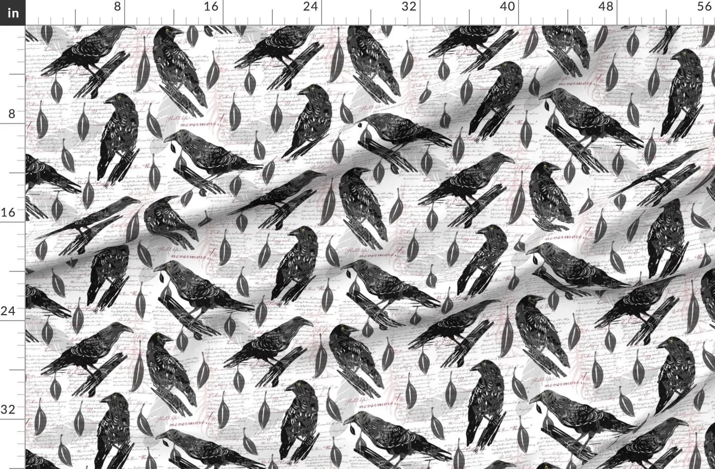 Spoonflower Fabric - Dark Academia Literature Raven Bird Halloween Poem Edgar Allen Poe Printed on Denim Fabric by The Yard - Bottomweight Apparel Home Decor Upholstery