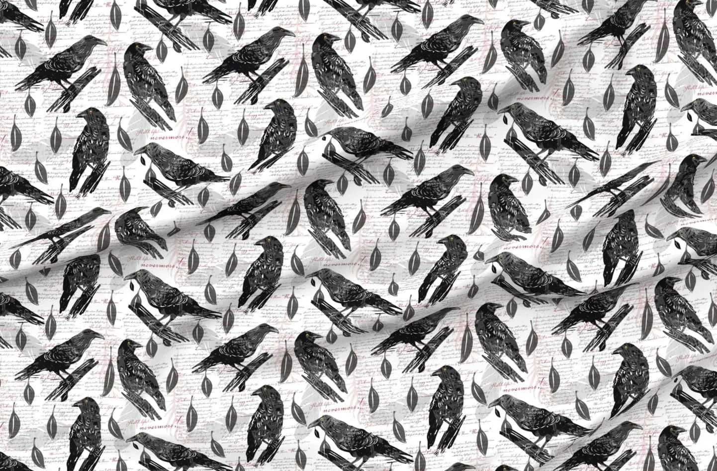 Spoonflower Fabric - Dark Academia Literature Raven Bird Halloween Poem Edgar Allen Poe Printed on Denim Fabric by The Yard - Bottomweight Apparel Home Decor Upholstery