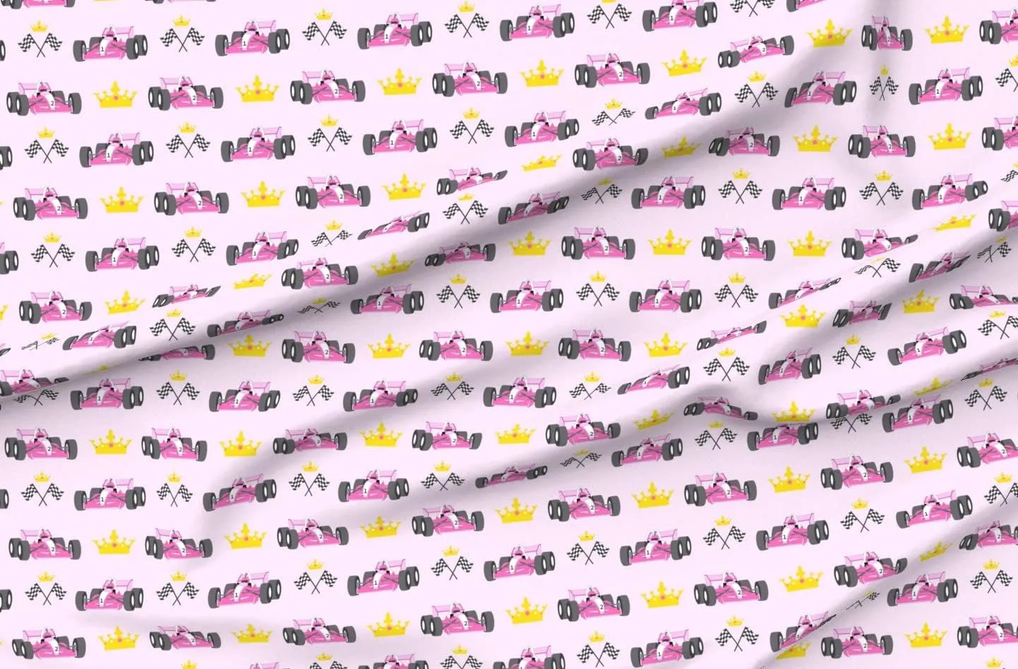 Spoonflower Fabric - Princess Race Cars Pink Girls Racing Printed on Upholstery Velvet Fabric Fat Quarter - Upholstery Home Decor Bottomweight Apparel