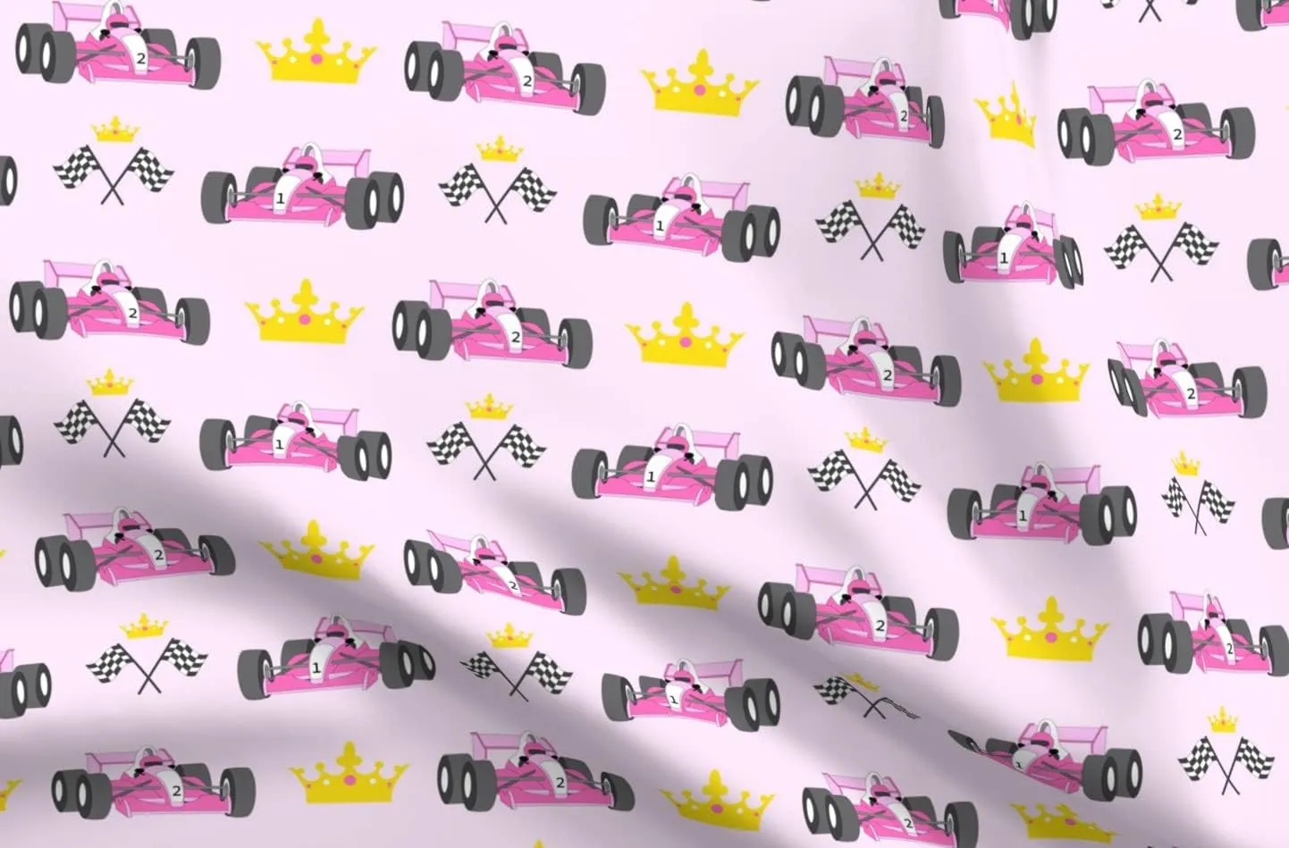 Spoonflower Fabric - Princess Race Cars Pink Girls Racing Printed on Upholstery Velvet Fabric Fat Quarter - Upholstery Home Decor Bottomweight Apparel