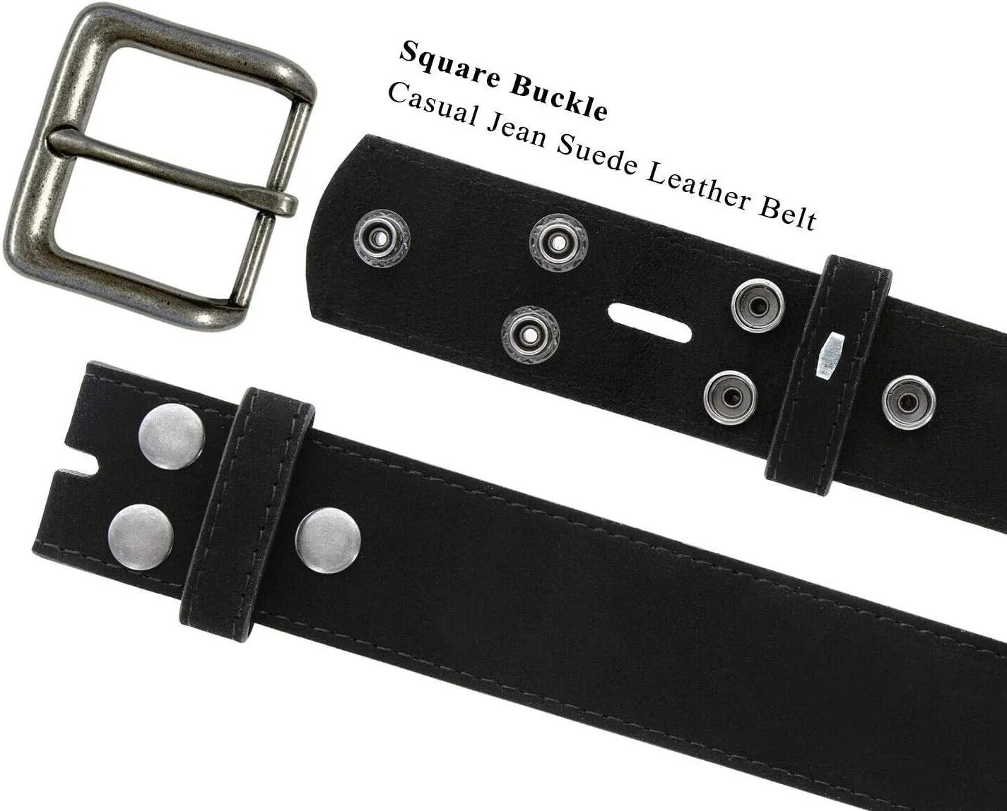 Square Buckle Casual Jean Suede Leather Belt 1 1/2" Wide