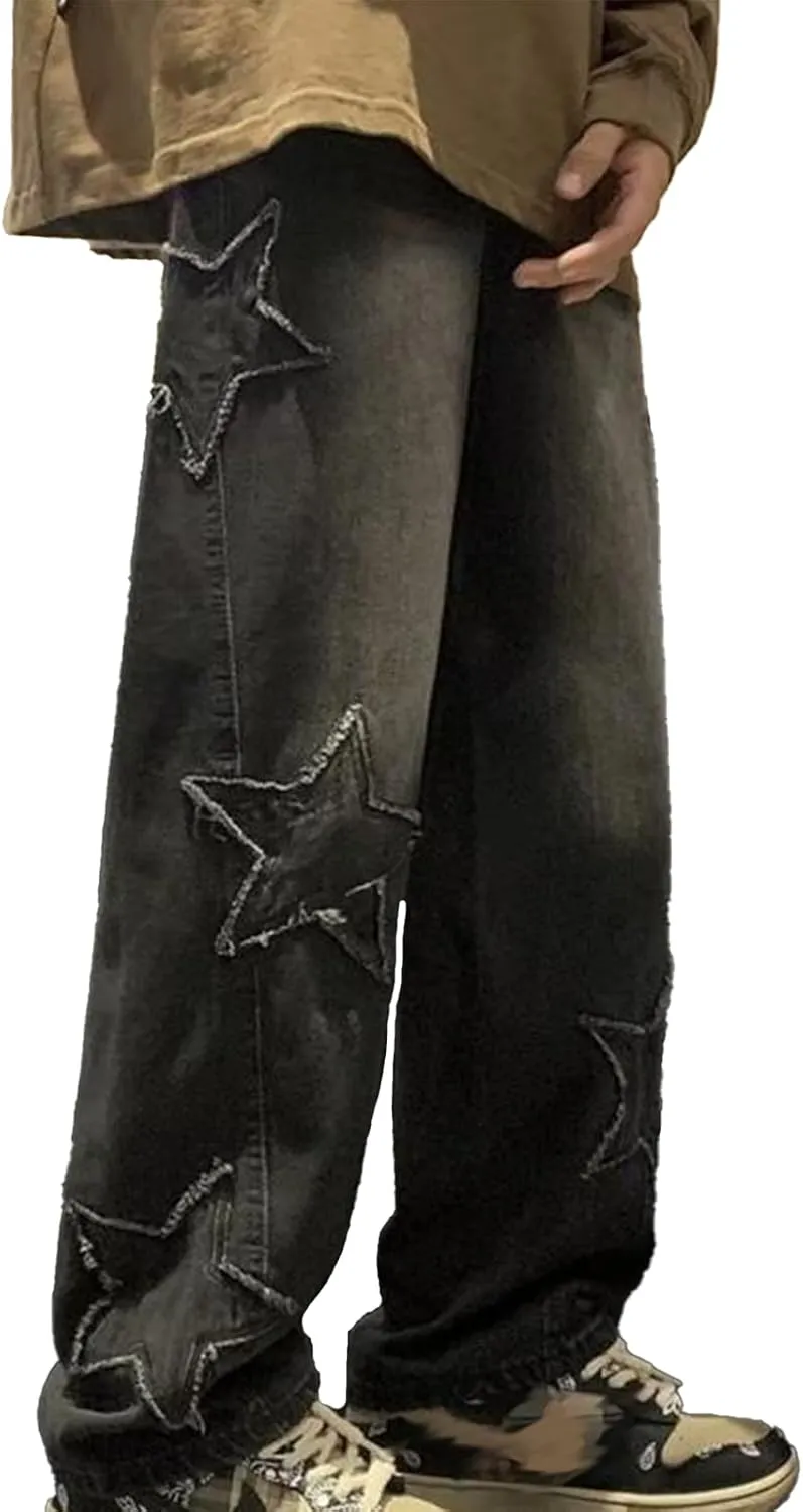 Star Graphics Jeans for Men and Women Y2K Casual Baggy Jeans with Star Design Streetwear Pants