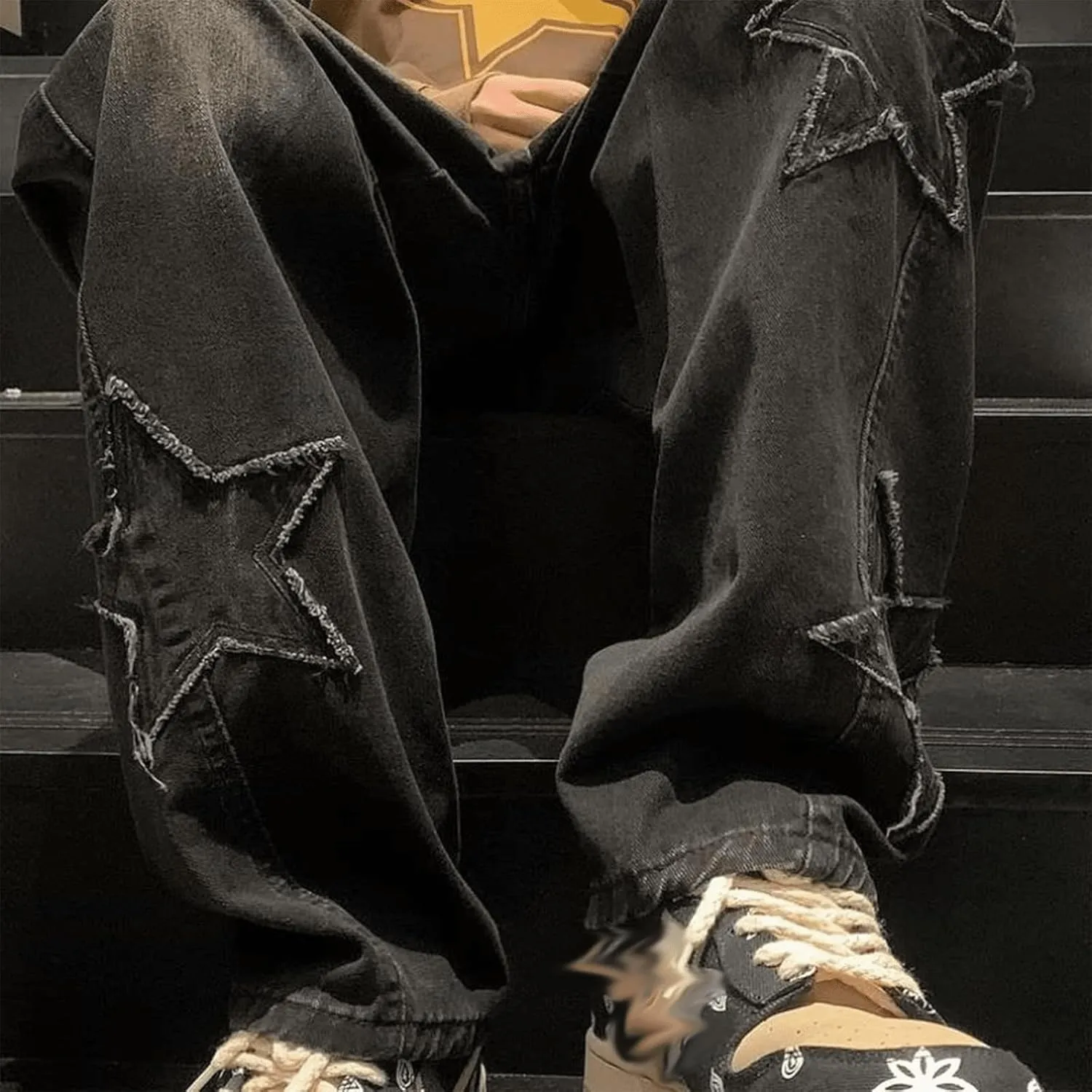 Star Graphics Jeans for Men and Women Y2K Casual Baggy Jeans with Star Design Streetwear Pants