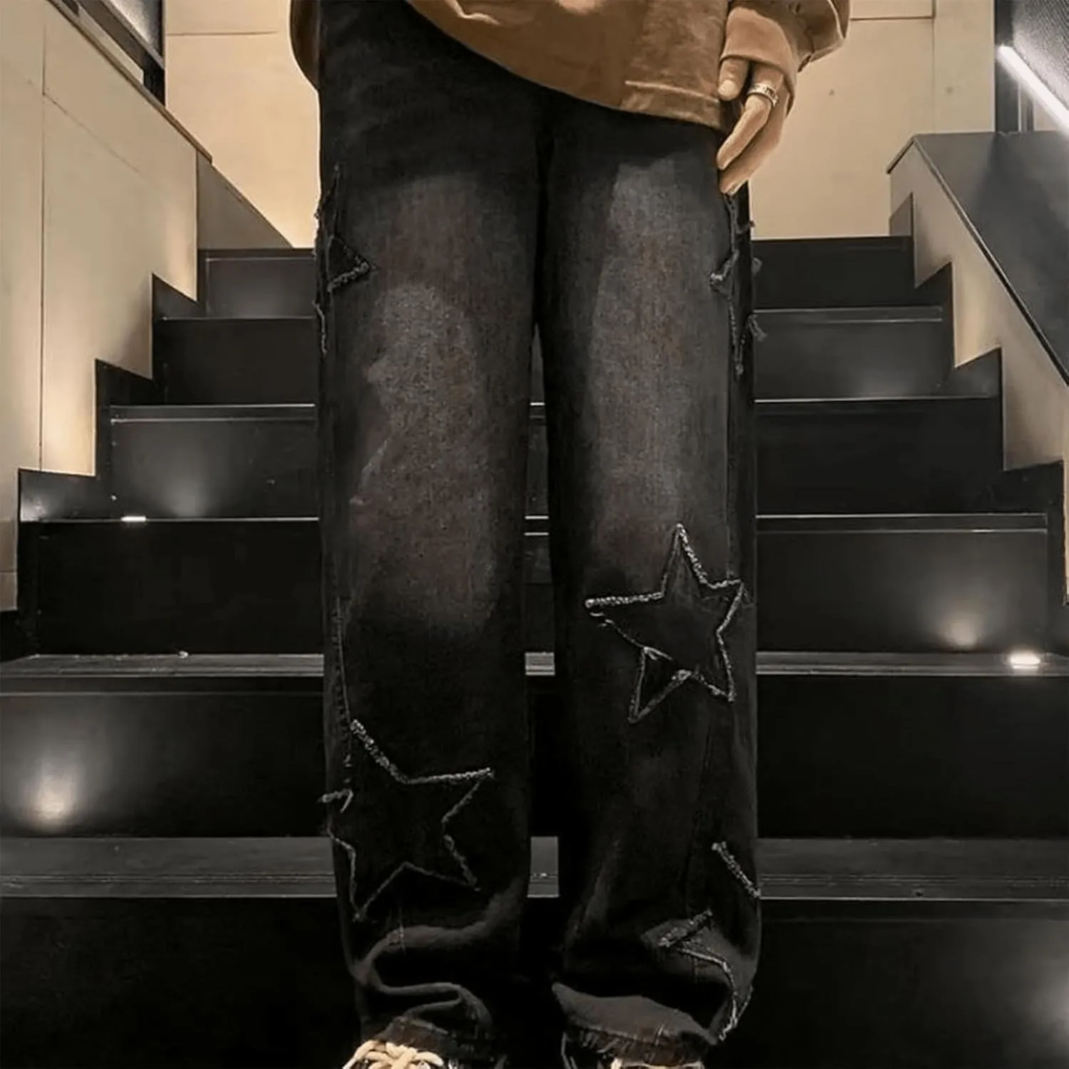 Star Graphics Jeans for Men and Women Y2K Casual Baggy Jeans with Star Design Streetwear Pants