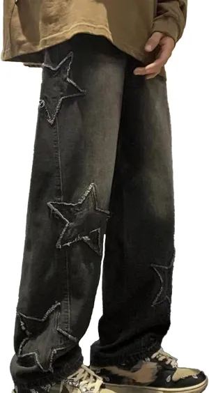 Star Graphics Jeans for Men and Women Y2K Casual Baggy Jeans with Star Design Streetwear Pants