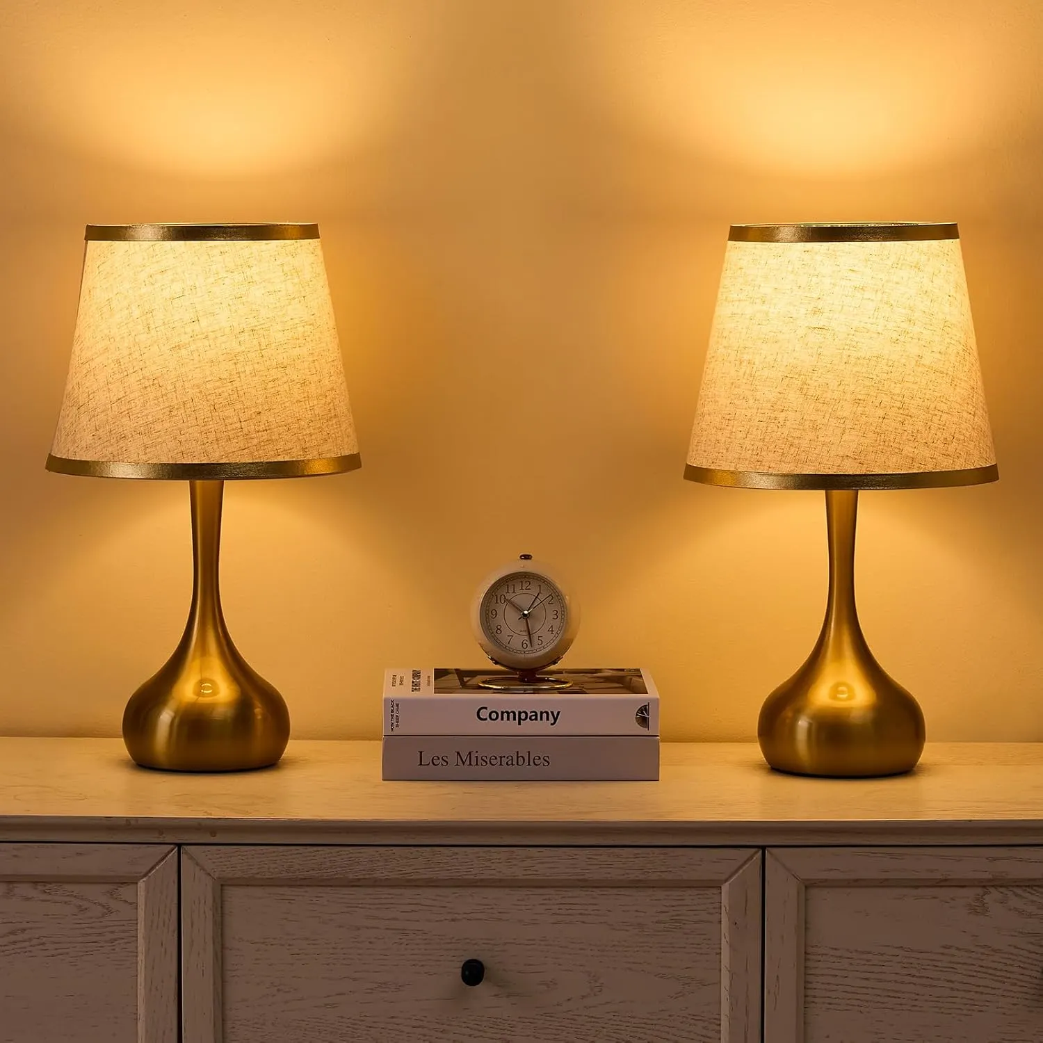 Stepless Dimmable Touch Lamp Set of 2,Bedside Table Lamp for Bedroom,Nightstand Lamp,Living Room,Dorm Desk Lighting with Gold Metal(Dimmable Bulb Included)