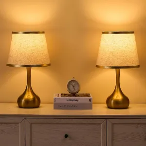 Stepless Dimmable Touch Lamp Set of 2,Bedside Table Lamp for Bedroom,Nightstand Lamp,Living Room,Dorm Desk Lighting with Gold Metal(Dimmable Bulb Included)