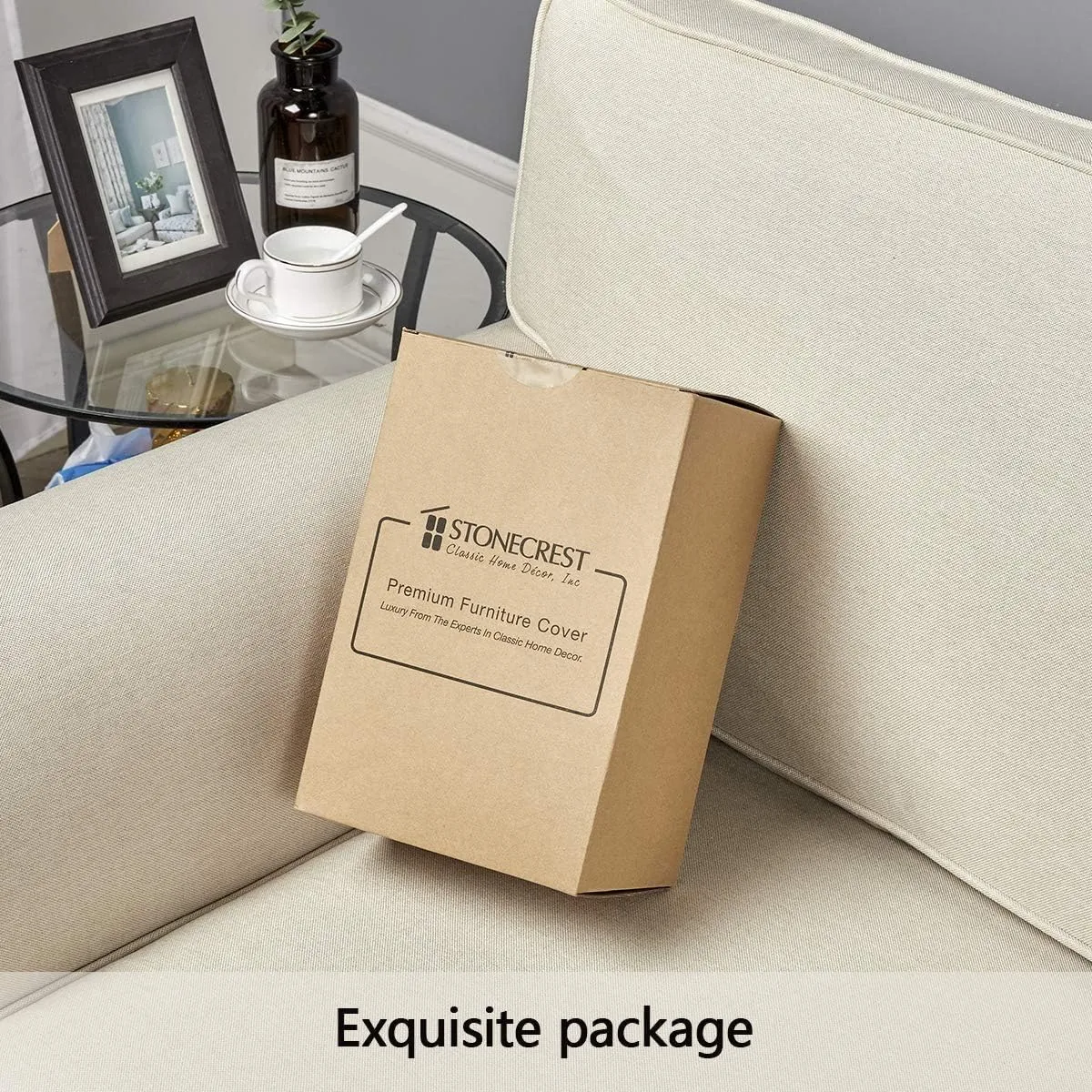 STONECREST Recliner Chair Cover, Water Resistant Velvet Quilted Slipcover, Stay in Place (Brown/Grey, Recliner 25" Regular)