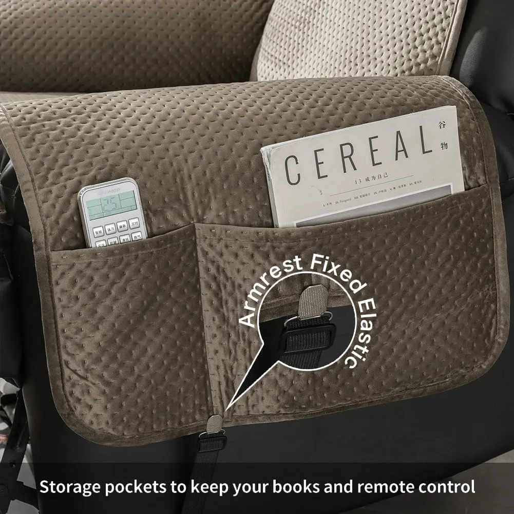 STONECREST Recliner Chair Cover, Water Resistant Velvet Quilted Slipcover, Stay in Place (Brown/Grey, Recliner 25" Regular)