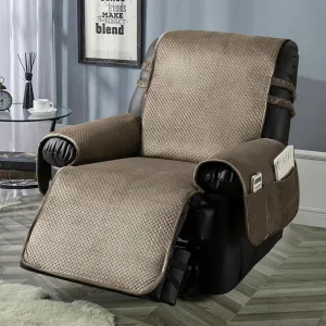 STONECREST Recliner Chair Cover, Water Resistant Velvet Quilted Slipcover, Stay in Place (Brown/Grey, Recliner 25" Regular)