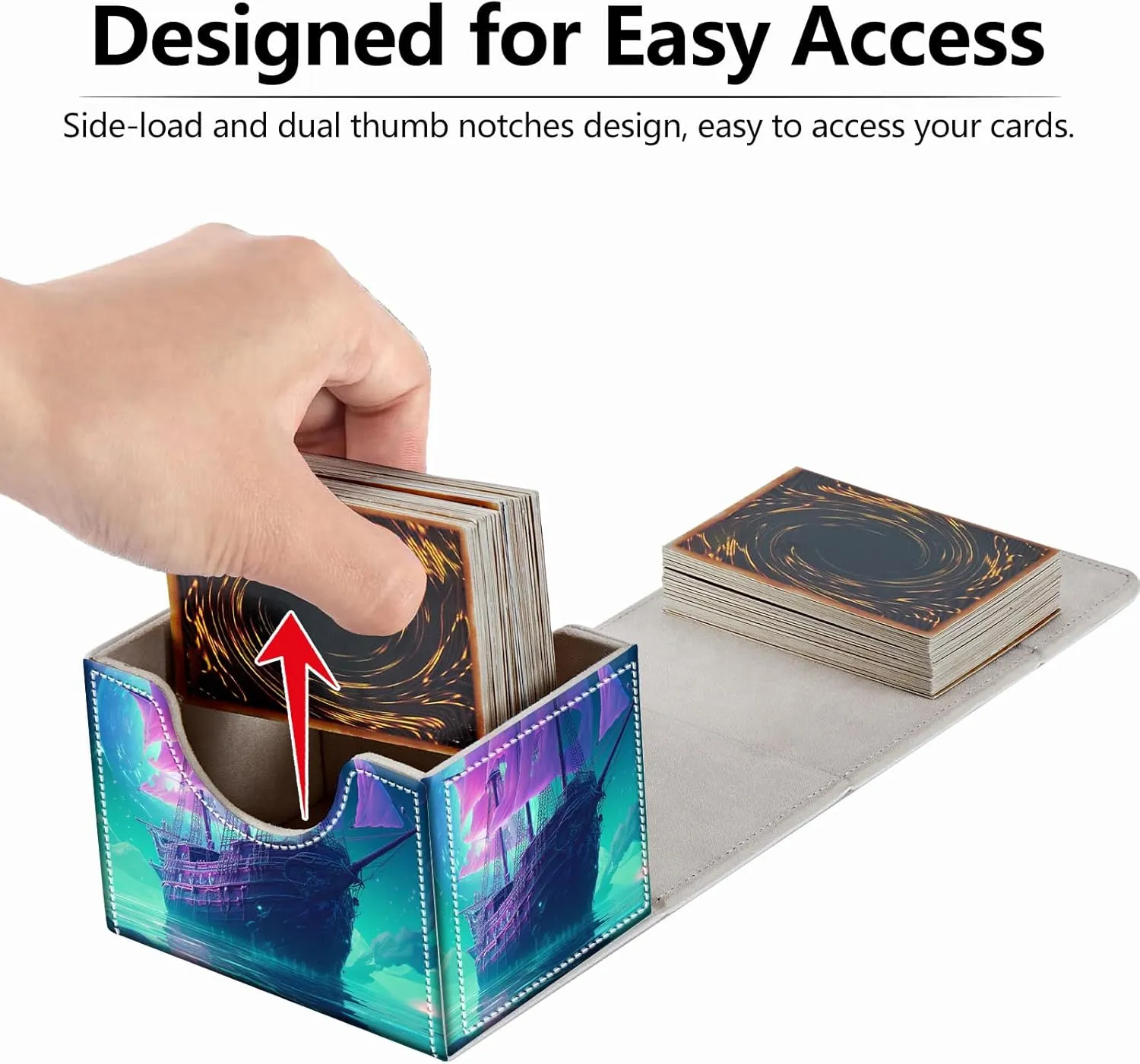 Strong Magnet Card Case Deck Box Mtg Card Box Playing Card Box Magic Deck Box Tcg Up to 200 Cards Creative Pattern Trading Card Storage Box for Collectible Card Games, A Purple Sailing Ship