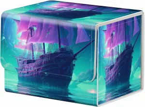 Strong Magnet Card Case Deck Box Mtg Card Box Playing Card Box Magic Deck Box Tcg Up to 200 Cards Creative Pattern Trading Card Storage Box for Collectible Card Games, A Purple Sailing Ship