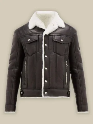Stylish Men's Black Shearling Leather Bomber Jacket for Streetwear Enthusiasts