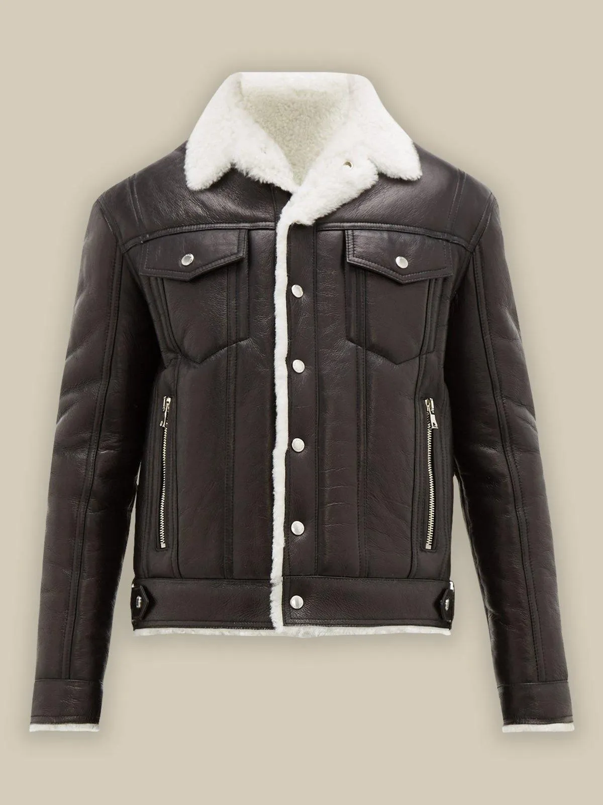 Stylish Men's Black Shearling Leather Bomber Jacket for Streetwear Enthusiasts
