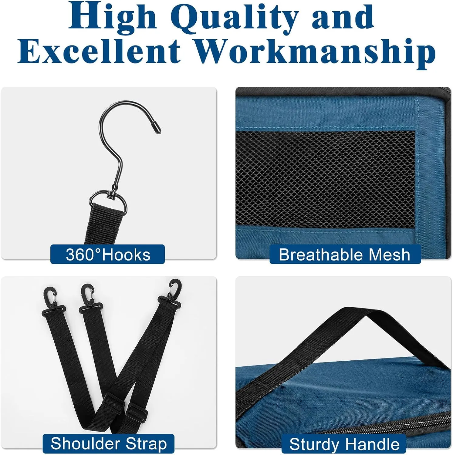 Suitcase Organizer, Carry on Closet Luggage Organizers Accessories for Travel, Foldable and Hangable Portable Hanging Travel Shelves with a Shoulder Strap to Use As a Travel Backpack Large, Navy Blue