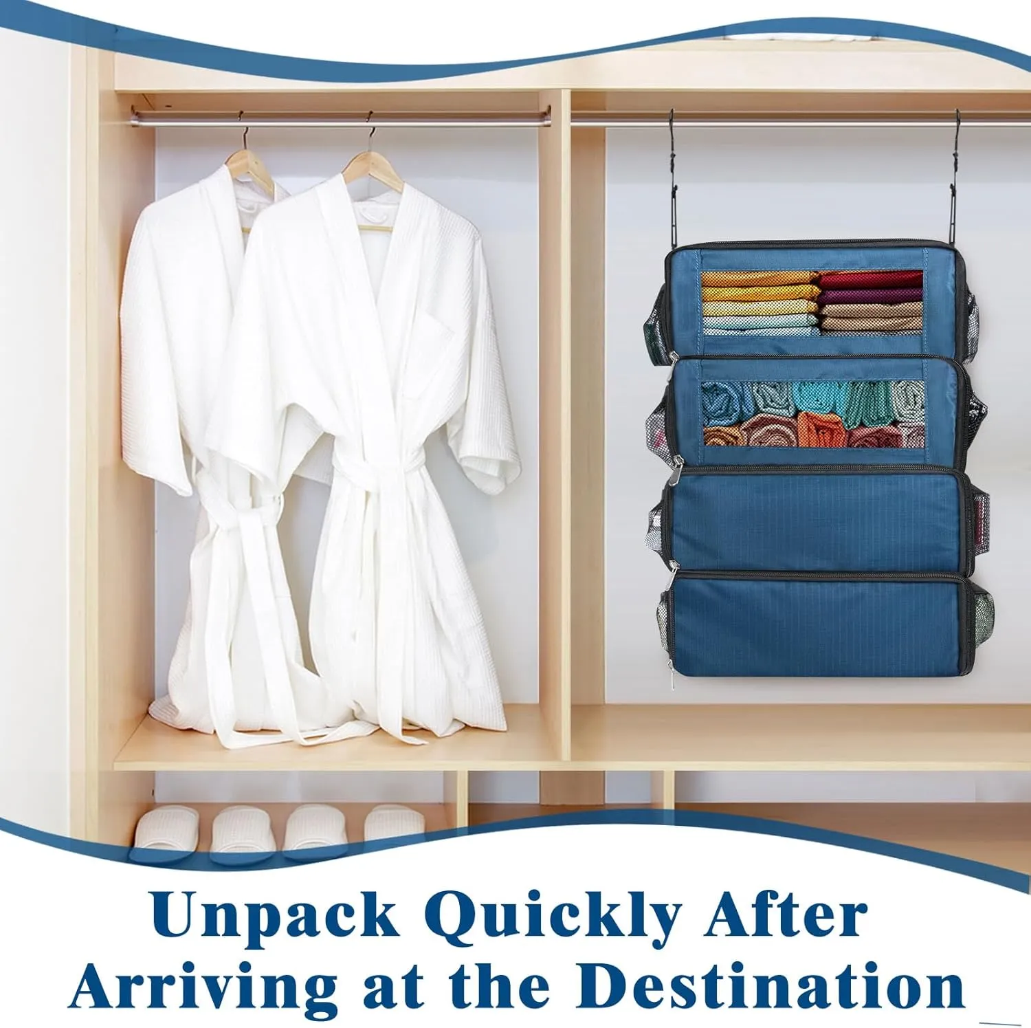 Suitcase Organizer, Carry on Closet Luggage Organizers Accessories for Travel, Foldable and Hangable Portable Hanging Travel Shelves with a Shoulder Strap to Use As a Travel Backpack Large, Navy Blue