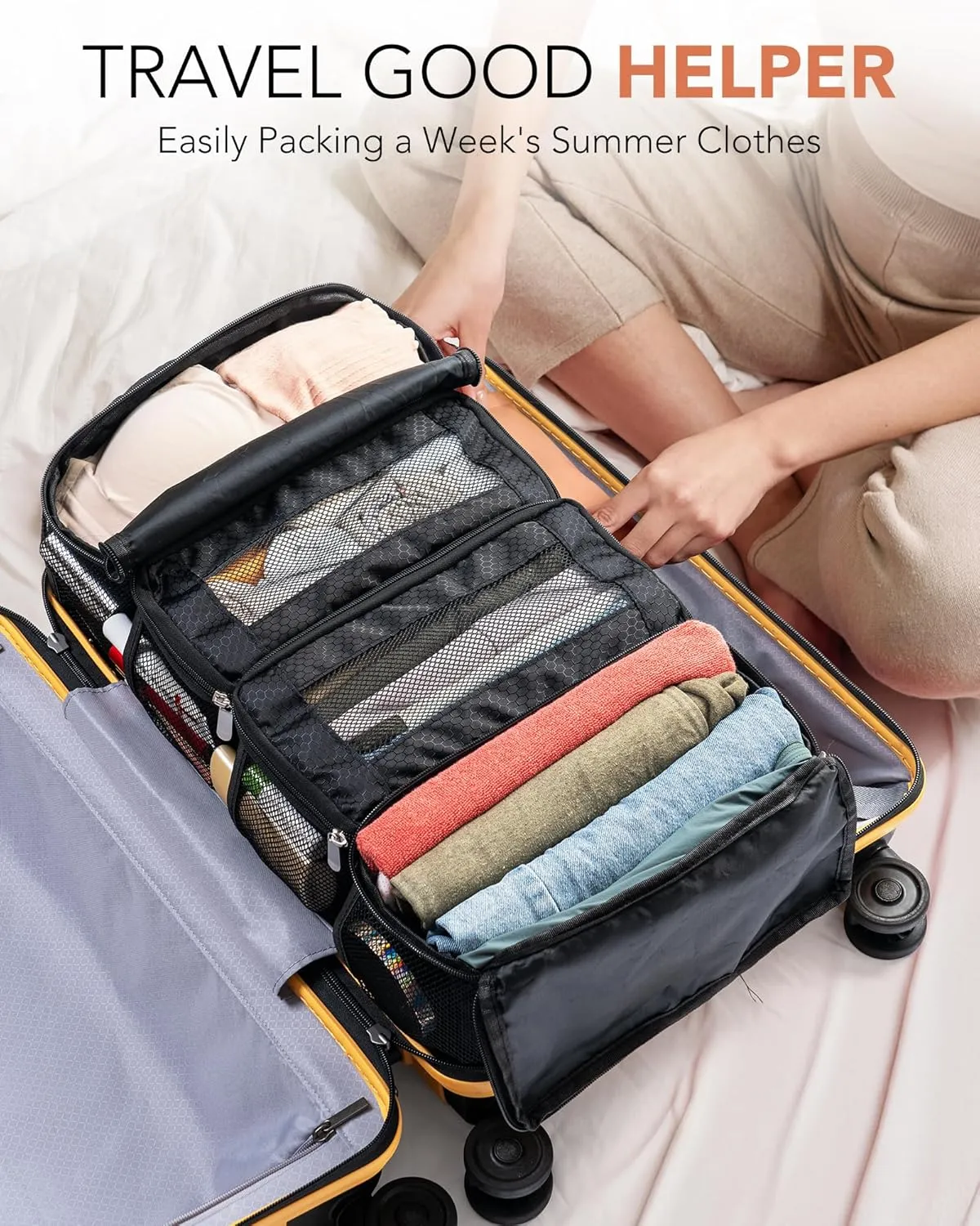 Suitcase Organizer, Travel Luggage Organizer Hanging Shelves Packing Cube Closet/Collapsible Portable Travel Organizer for Carry-on