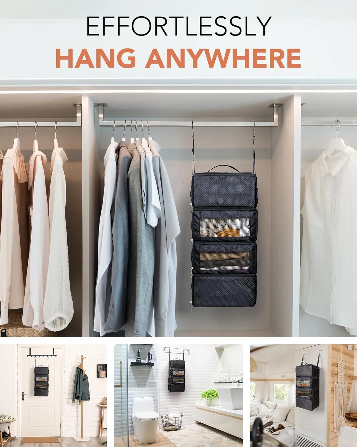 Suitcase Organizer, Travel Luggage Organizer Hanging Shelves Packing Cube Closet/Collapsible Portable Travel Organizer for Carry-on