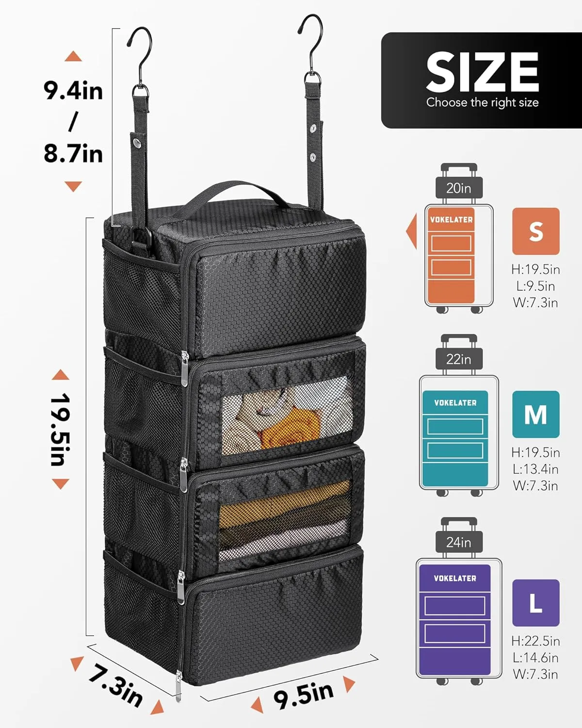 Suitcase Organizer, Travel Luggage Organizer Hanging Shelves Packing Cube Closet/Collapsible Portable Travel Organizer for Carry-on