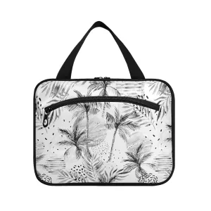 Summer Sun Tropical Palm Tree Leaves, Black Dots Rain Drops 1 PC Hanging Travel Wash bag with Handles, Portable Makeup Organizer Brush Storage Case Portable Travel Cosmetic with Hook M