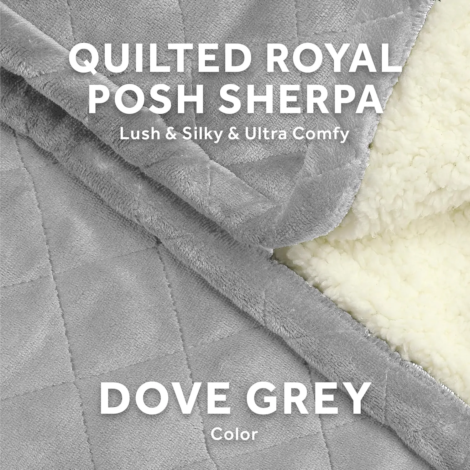 Sunbeam Quilted Royal Posh Velvet Reverse Sherpa Heated Throw Electric Blanket, 50" x 60", 4 Heat Settings, 4-Hour Auto Shut-Off, Warming Cozy Throw for Couch, Sofa or Bed, Machine Washable, Dove Grey