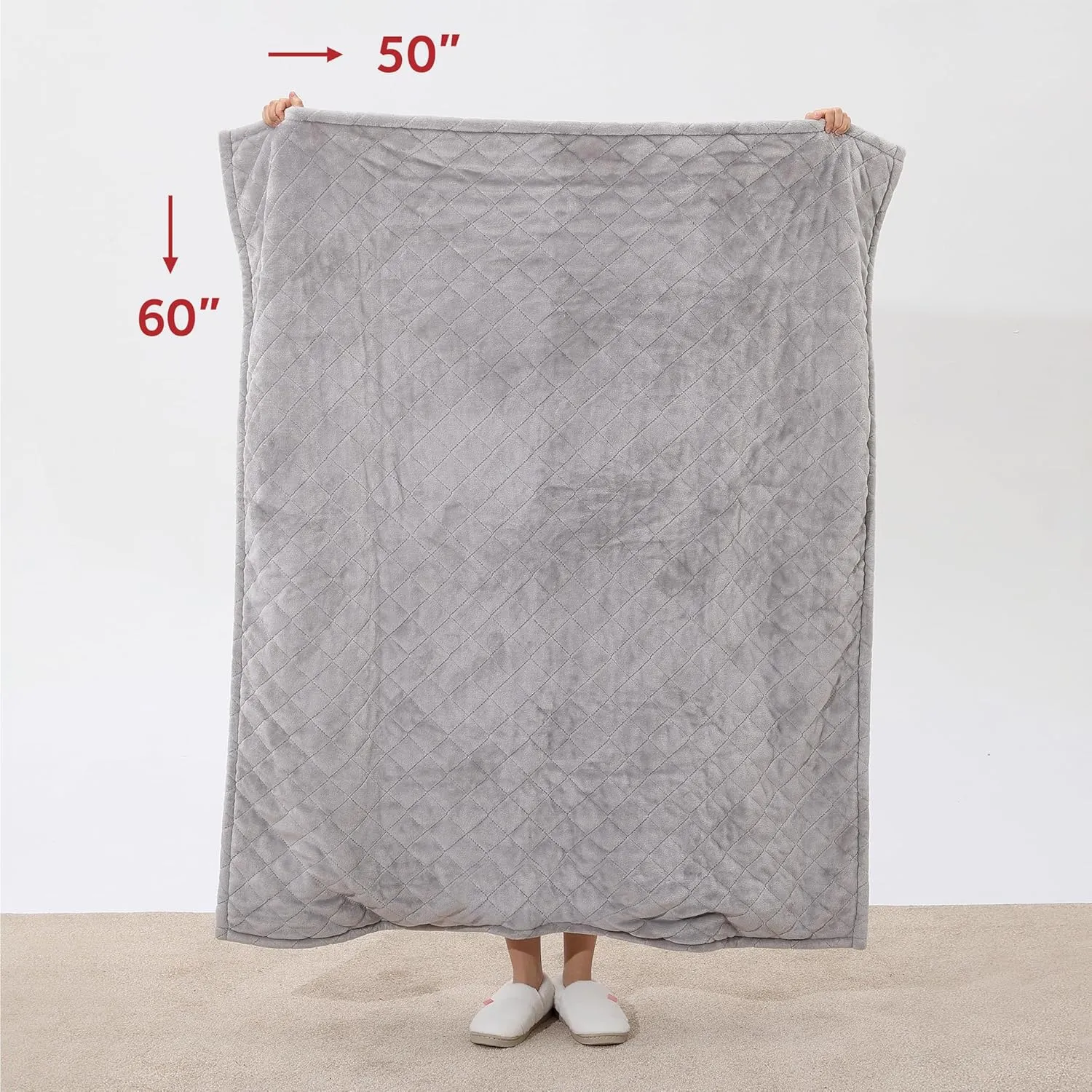 Sunbeam Quilted Royal Posh Velvet Reverse Sherpa Heated Throw Electric Blanket, 50" x 60", 4 Heat Settings, 4-Hour Auto Shut-Off, Warming Cozy Throw for Couch, Sofa or Bed, Machine Washable, Dove Grey