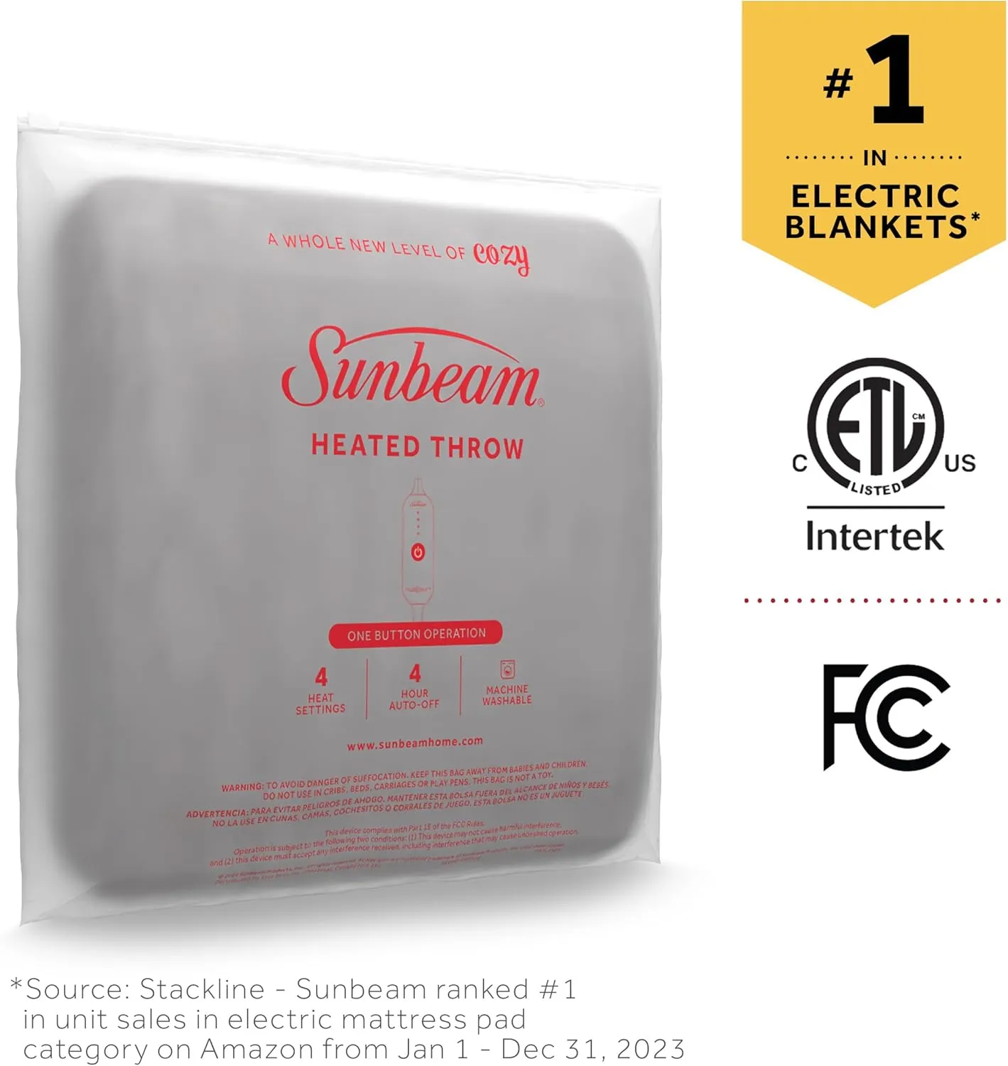 Sunbeam Quilted Royal Posh Velvet Reverse Sherpa Heated Throw Electric Blanket, 50" x 60", 4 Heat Settings, 4-Hour Auto Shut-Off, Warming Cozy Throw for Couch, Sofa or Bed, Machine Washable, Dove Grey
