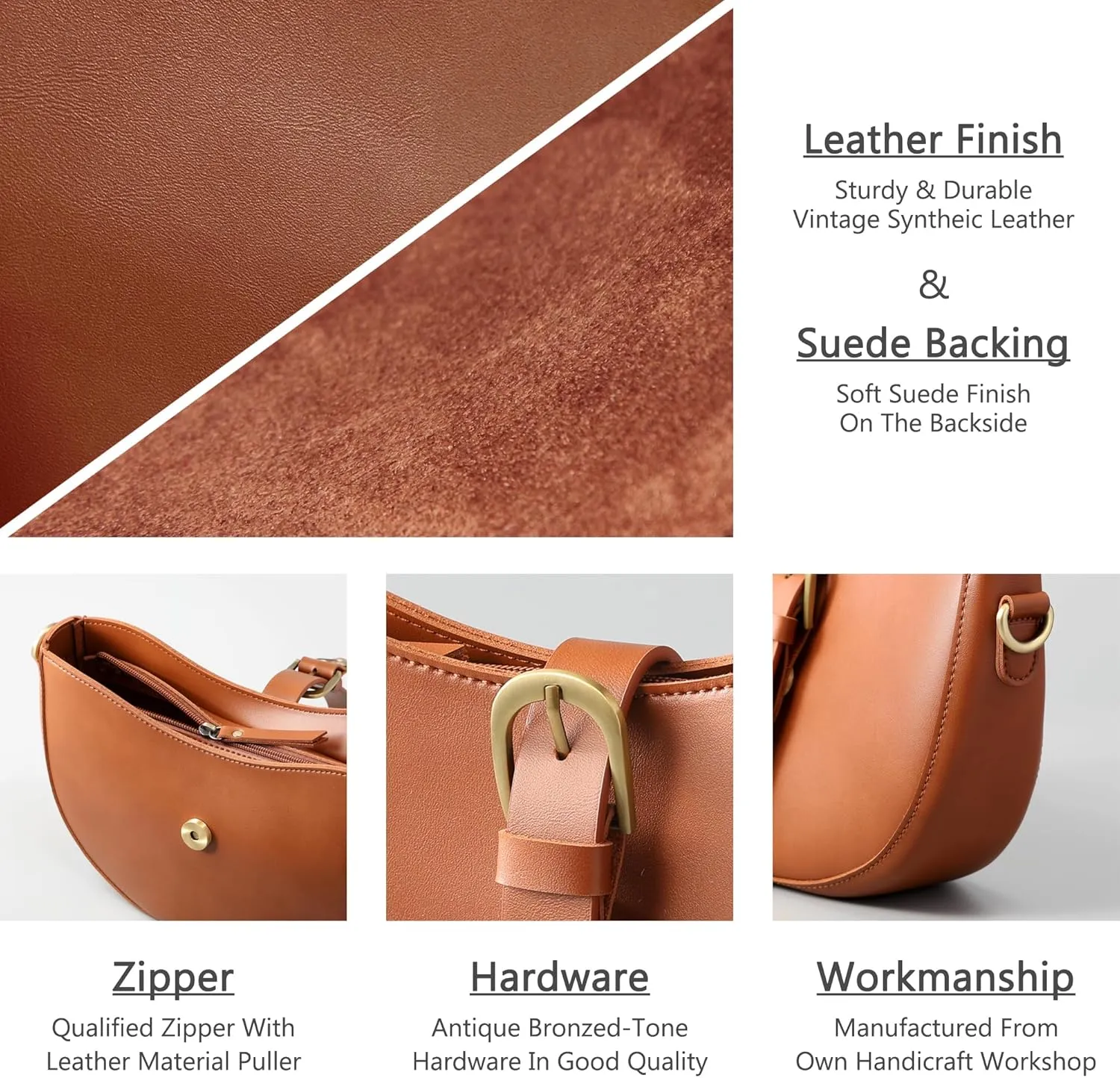 SUNLIGHT LEAVES Vintage Vegan Leather Shoulder Crescent Bag Women Retro Lunar Purse Hobo Satchel Under Arm Purse Lady Handbag