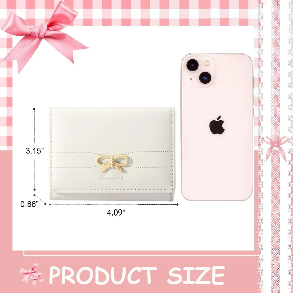 Sunwel Fashion Wallets Girls Cute Coquette Bow Small Wallet Aesthetic Card Holder ID Window Purse for Women (CREAM)
