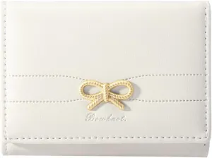 Sunwel Fashion Wallets Girls Cute Coquette Bow Small Wallet Aesthetic Card Holder ID Window Purse for Women (CREAM)