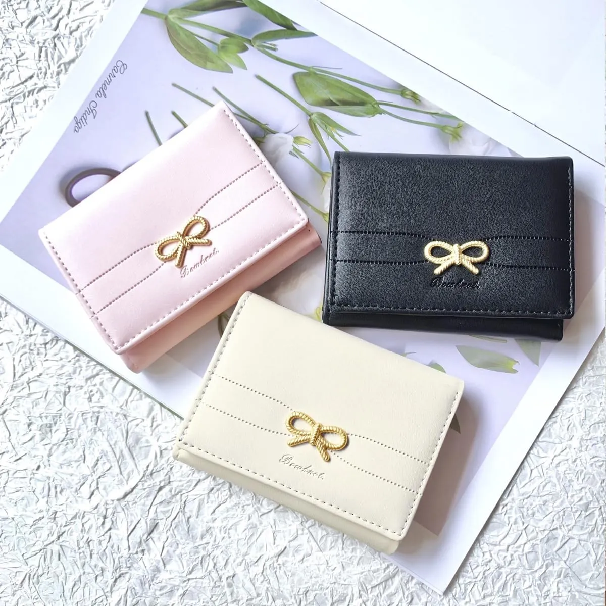 Sunwel Fashion Wallets Girls Cute Coquette Bow Small Wallet Aesthetic Card Holder ID Window Purse for Women (CREAM)