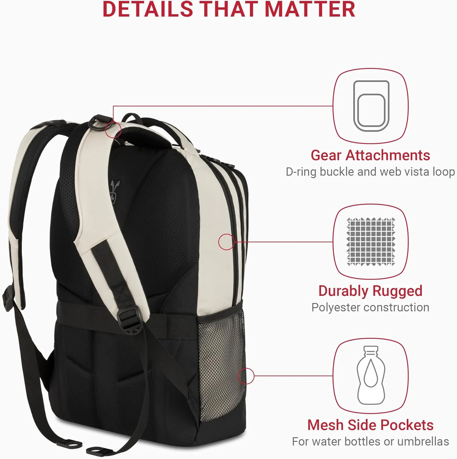 SwissGear Cecil 5505 Laptop Backpack, Cream/Black, 18-Inch