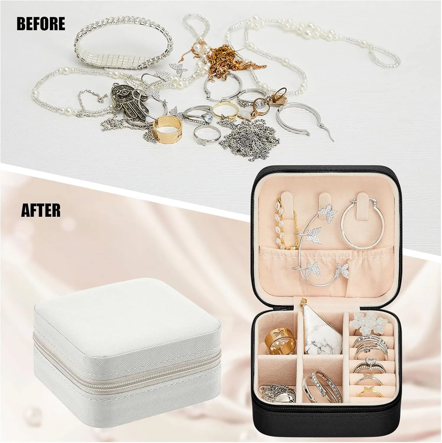 Taiyin 6 Pcs Travel Jewelry Case Organizer Bridesmaid Gift Boxes Mini Storage Organizer Box(Black, White)