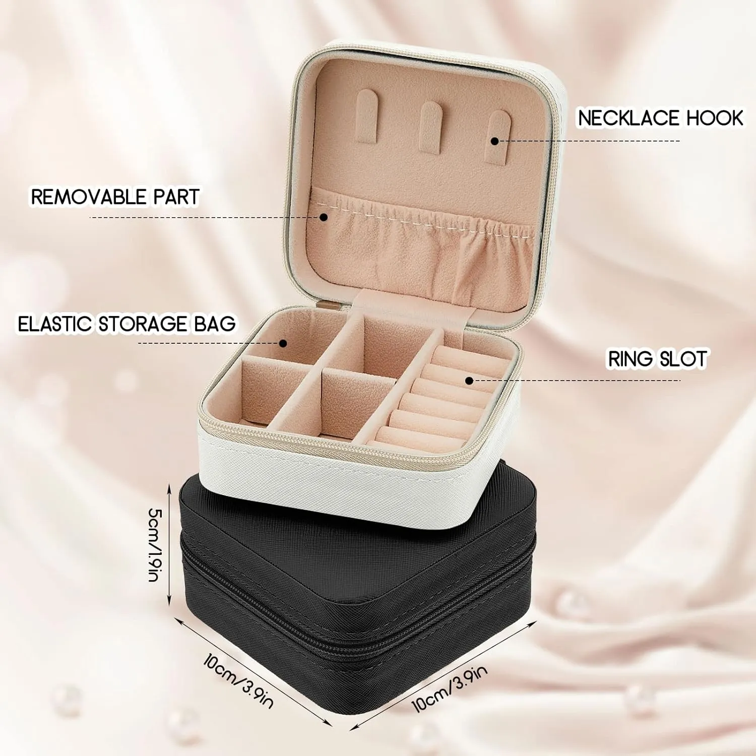 Taiyin 6 Pcs Travel Jewelry Case Organizer Bridesmaid Gift Boxes Mini Storage Organizer Box(Black, White)