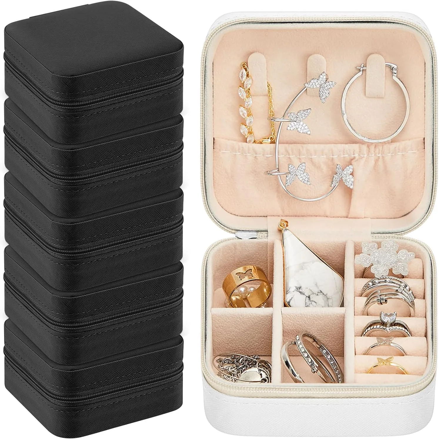 Taiyin 6 Pcs Travel Jewelry Case Organizer Bridesmaid Gift Boxes Mini Storage Organizer Box(Black, White)
