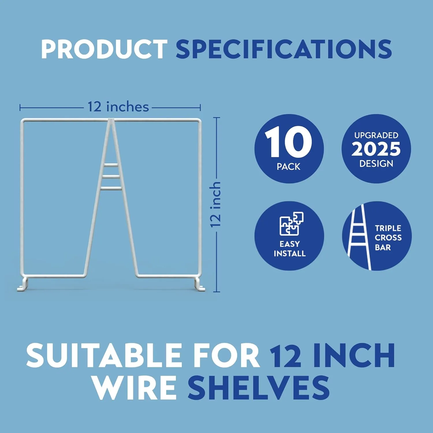 Tall White Wire Shelf Dividers for Closet Organization – Sturdy and Easy Set-Up Closet Shelf Dividers with Bonus Rose Gold Hanger (12 inch Wire Shelves, 10-Pack)