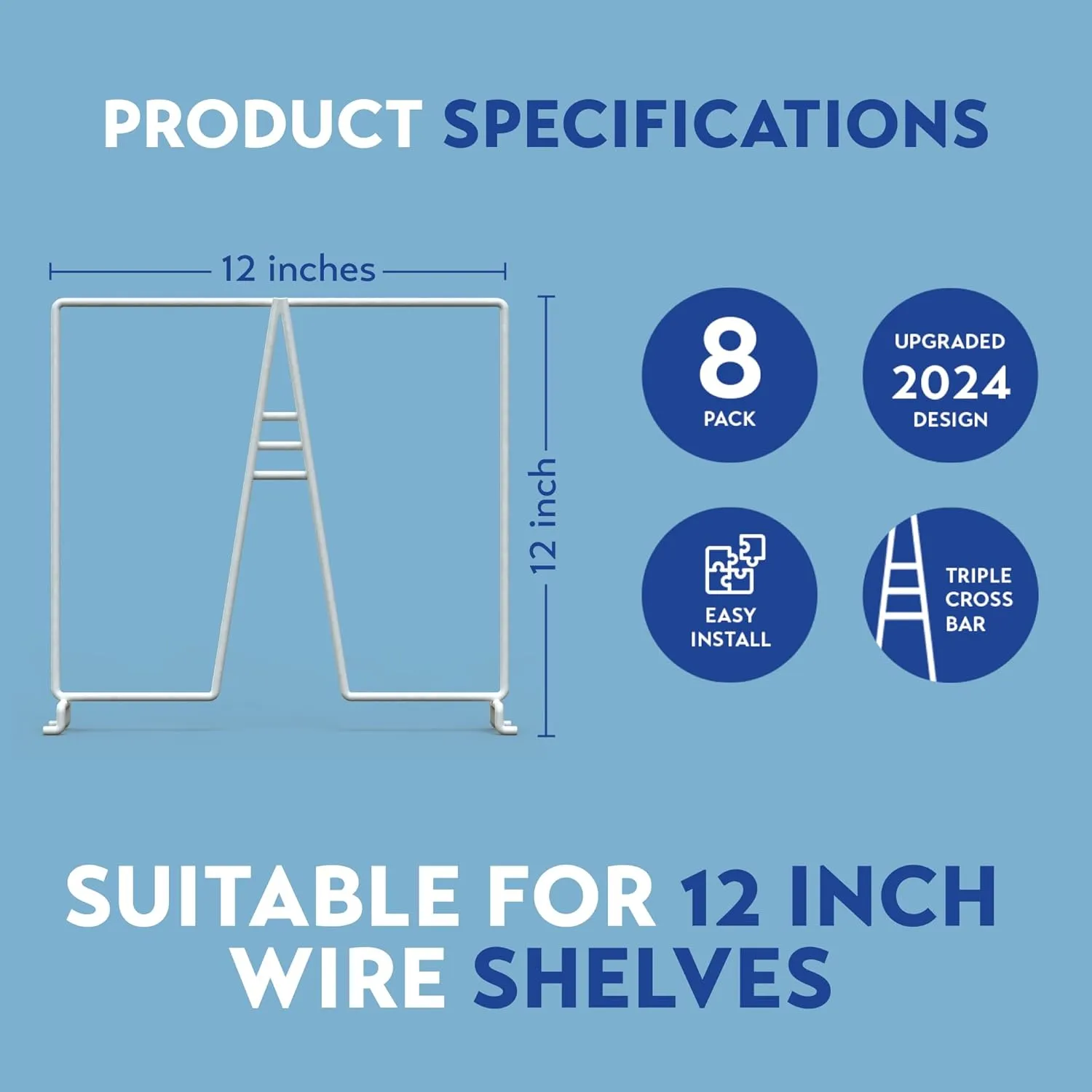 Tall White Wire Shelf Dividers for Closet Organization – Sturdy and Easy Set-Up Closet Shelf Dividers with Bonus Rose Gold Hanger (12 inch Wire Shelves, 8-Pack)