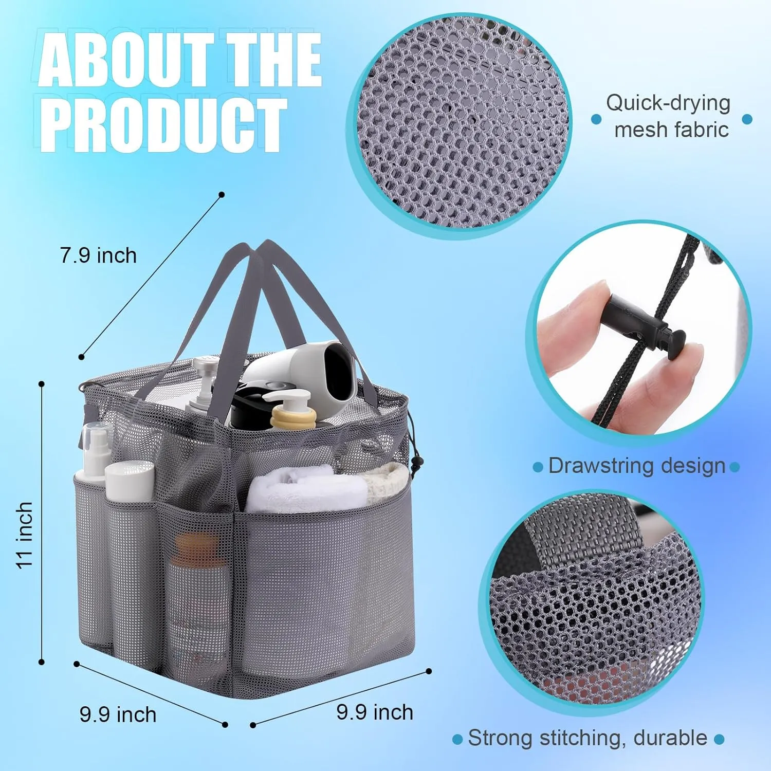 Talltalk 6 Pack Mesh Shower Caddy Portable Shower Caddy Basket Bag Tote with 8 Pockets and Drawstring Quick Dry for College Dorm Room Toiletry Bathroom Essentials Gym Camp Travel (Classic Colors)
